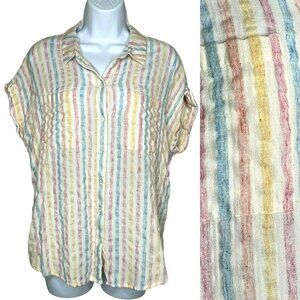 LUCKY BRAND Wms Sz L Pastel Stripe Tie Wrap Back Short Sleeve Top Blouse 7W45351